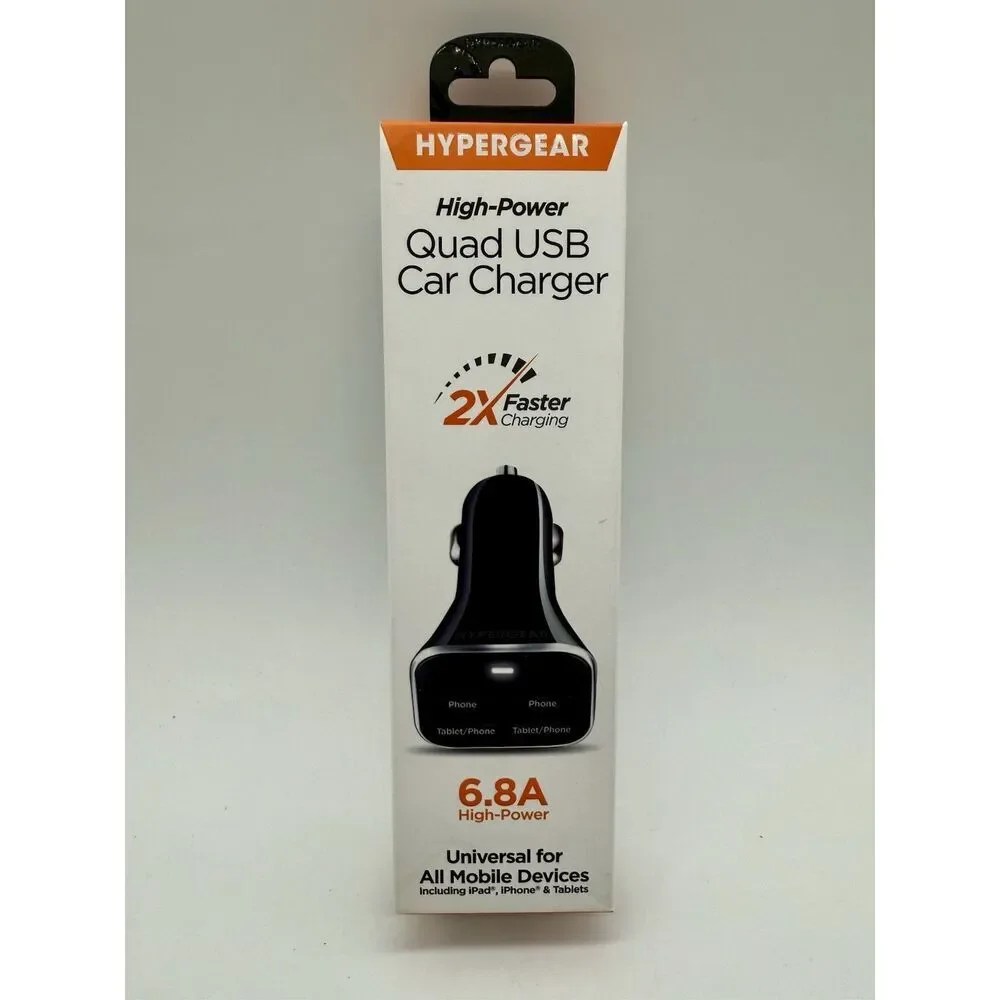 HyperGear Quad 4-Port USB‎ 6.8A Car Phone Charger Black NEW